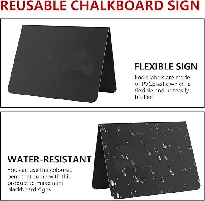20 Pack 4"x3" V-Shaped Mini Chalkboard Signs, Self-Standing Tabletop Food Labels for Wedding, Bakery, Buffet, Easy to Write & Wipe Off, Includes 7 Color Chalk Markers, Cleaning Cloth