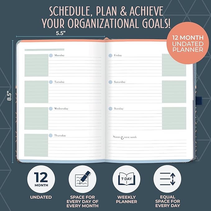 Boxclever Press Undated Planner. Undated Weekly Planner to Schedule, Plan & Organize. Agenda Planner with Tear Out Grocery Lists, Monthly Planning, Planner Stickers & More. 8.5 x 5.5ins