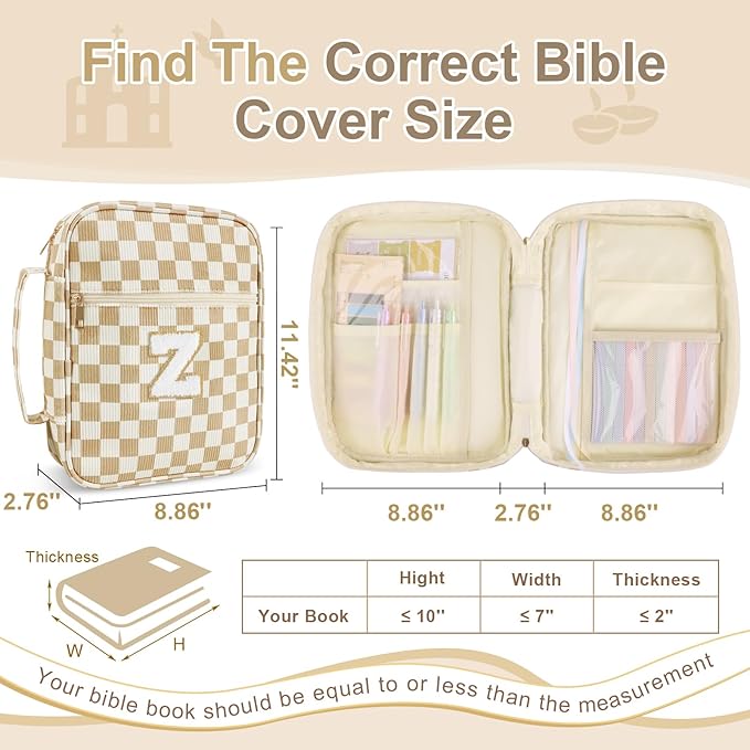 Personalized Initial Bible Cover Case for Women Girls Kid - Large Corduroy Bible Case with Handle, Stylish Chenille Letter Bag Study Supplies, Perfect Christmas Gifts for Christians Women (Khaki-Z)