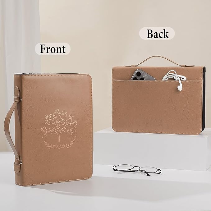 Bible Cover Case for Women and Men, PU Leather Bible Bag Bible Study Supplies Accessories with Detachable Wrist Strap