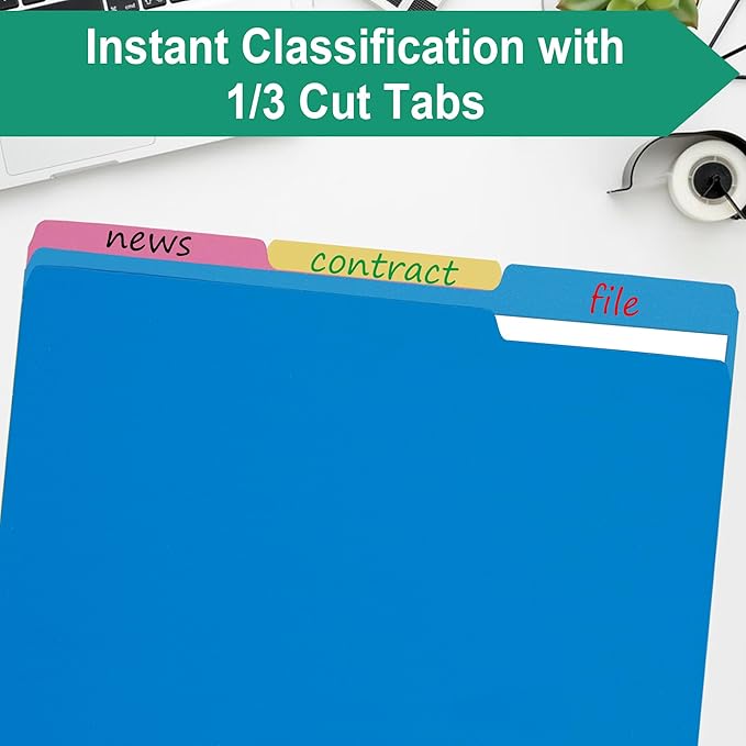 pmybupo Blue File Folders 8.5 x 11 Inch,1/3 Cut Tab Two Tone Colored File Folders Letter Size,School Business Office Folders for Document-18 Pack