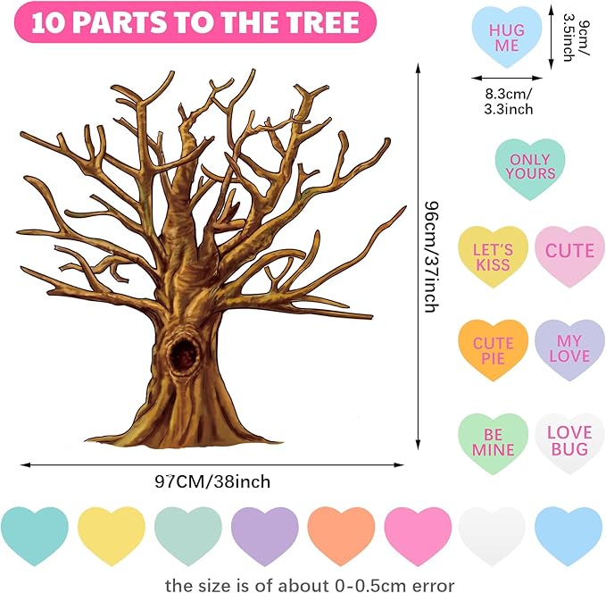 Gersoniel 90 Pieces Valentines Day Classroom Tree Bulletin Board Decorations Heart Shape Conversation Cutouts Stickers for Classroom Chalkboard Home Wall Decor