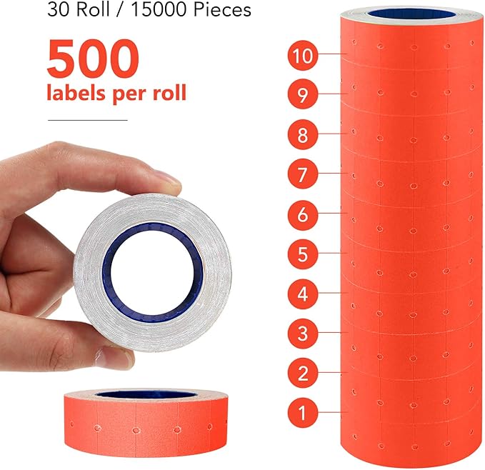 8 Digits Price Tag Gun Kit with 5000 Sticker Labels and 3 Ink Refill， Label Gun Pricing Guns for Office， Retail Shop， Grocery Store Organization Marking (30 Roll Saffron)