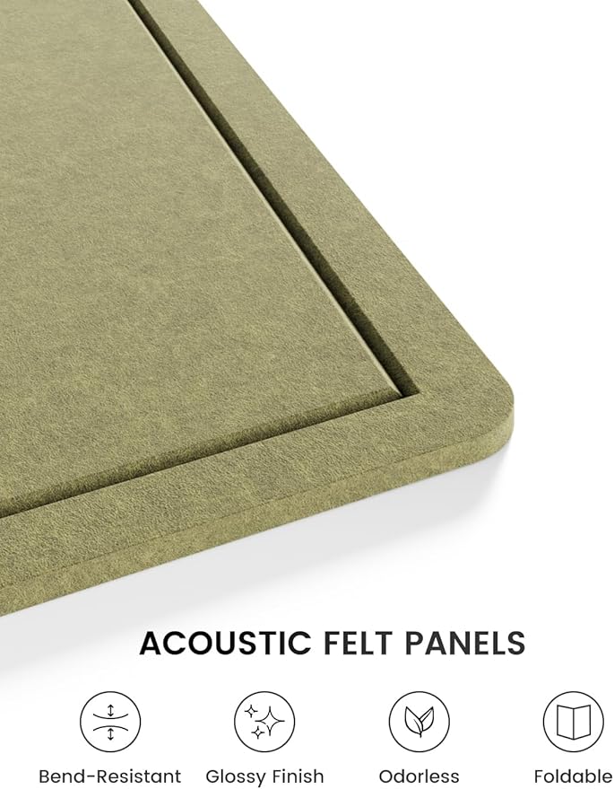 Fluxynara Bulletin Board, 23.6" x 17.5" Cork Board Alternative with 12 Safe Removable Adhesive Tabs, Foldable Felt Pin Board for Home Office, Classroom, Bedroom,Entryway for Walls—Olive Green