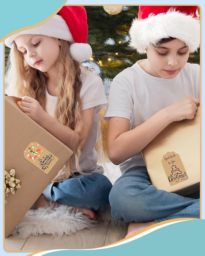 Phomemo M110 Brown Chrismas Thermal Labels, 1.96" x 3.14" (50x80mm), Shaped Stickers Self Adhesive Label Compatible with M100/M110/M108 Label Maker Printer, 300pcs in 3 Rolls, Ideal for Gift