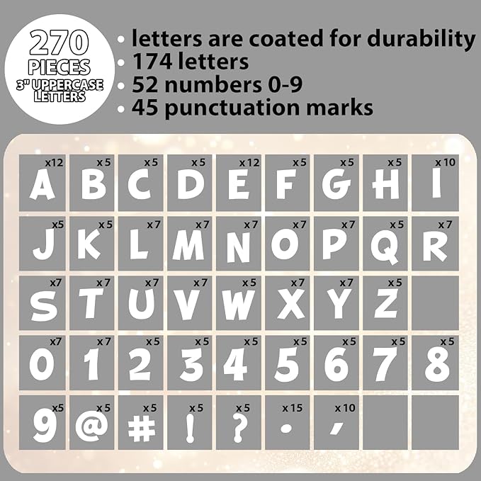 270Pcs 3In Bulletin Board Paper Letters and Numbers, Capital Letters, Numbers, Punctuation Card Stock Punch Out Letter for Classroom Poster Bulletin Board Window Door Home Decor Mailbox Sign, White