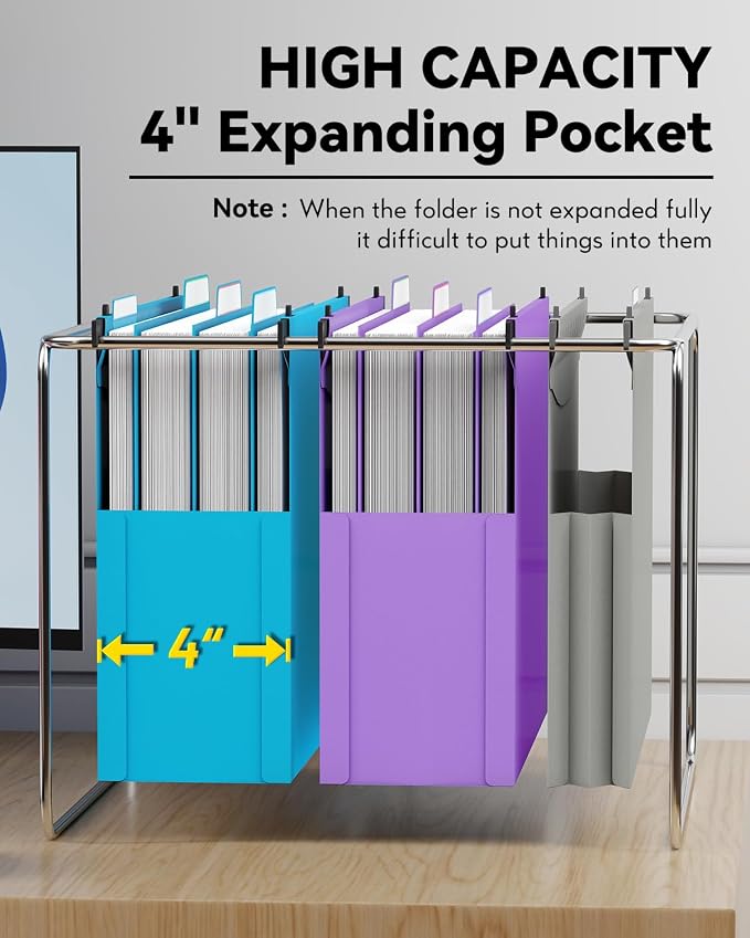 Ansook Plastic Hanging File Folders Letter Size, Expandable 4 Inch File Folders with 1/5-Cut Tabs, Pastel Hanging File Folder Organizer for for Filing Cabinet, Bulky Files & Medical Charts - 6 Pack