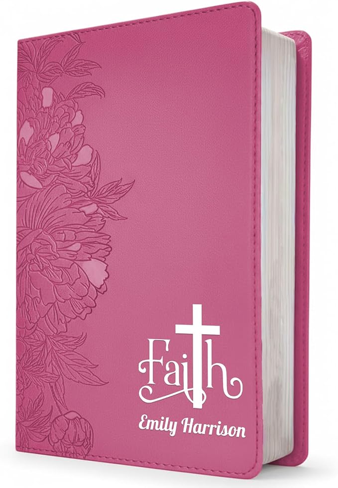 Personalized NLT Bible, Peony Pink Leatherlike, Red Letter, Personal Size Giant Print, Add Your Name