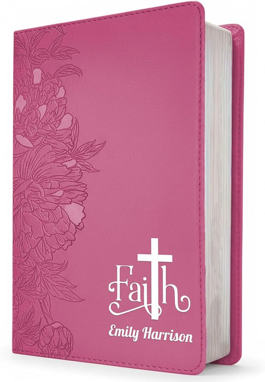 Personalized NLT Bible, Peony Pink Leatherlike, Red Letter, Personal Size Giant Print, Add Your Name