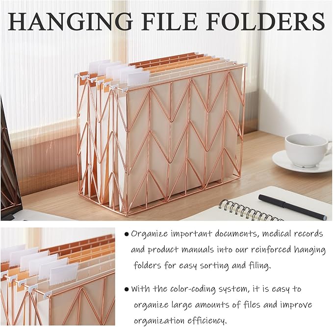 6 Pack Gradient Hanging File Folder Letter Size Reinforced Hanging Folders with 1/5-Cut Adjustable Tabs File Folders for Filing Cabinet Organizer for Office Home Medical Charts, Orange