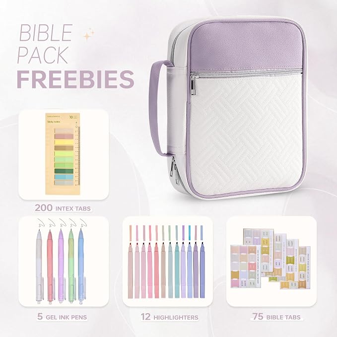 Bible Cover Bible Book Cover Bible Case for Women Canvas Carrying Case Book Protector Quilted Vegan Leather Bible Covers Study Supplies Accessories Christian Gift (Purple, One Size)