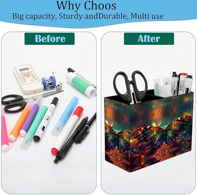Pen Holder and Anti-Slip Mouse Pad Combination, Makeup Brush Storage Box, Tableware Storage Box, Suitable for Office and Home - Psychedelic Butterfly