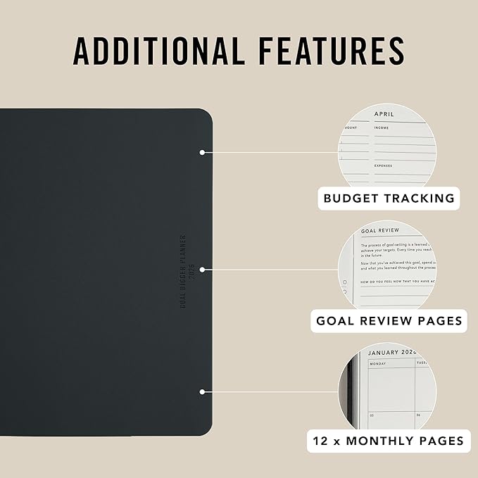 MI GOALS Goal Digger Weekly Planner 2026 | Dated Journal for Gratitude, Progress & Habit Tracking | Weekly Spread Layout, B5 (Black)