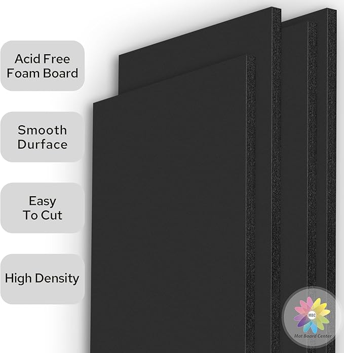 Mat Board Center Premium Black Foam Core Board - 5x7 Inches 3/16" Thick - 10 Pack - Acid-Free - Ideal for Mounting, Crafts, Art, and Presentations
