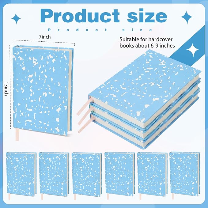 Gilprop 6 Pack Jumbo Stretchable Book Covers, Colorful Covers for Textbook Protection and Care, Washable Reusable Protective for Paperbacks Hardcover Books(Composition Book,Blue White,9-11inch)