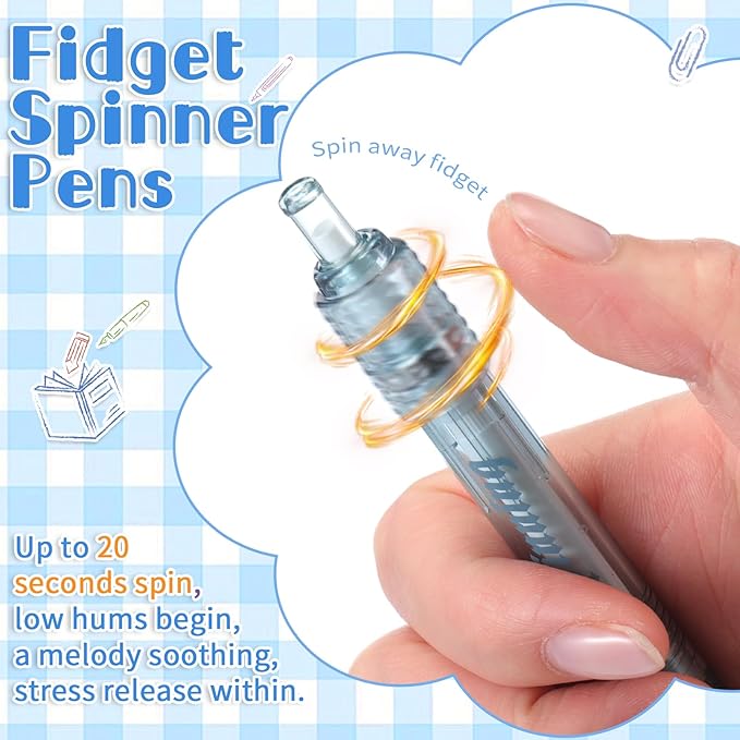 Crtiin 6 Pcs Fidget Spinner Pens for Adults Black Ink Gel Pens with Fidget Ball Stress Relief Pen Spinning Pen for Office Supplies Journaling (Cylinder,Clear)