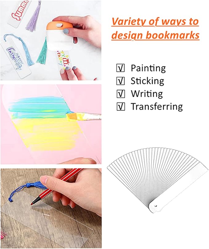 30PCS Acrylic Bookmark Blanks, Clear Acrylic Craft Bookmarks with 30PCS Colorful Tassels, Transparent Rectangle Round Bookmarks Bulk for DIY Crafts Hanging Tag Gift Tag Price Tags- Rectangle