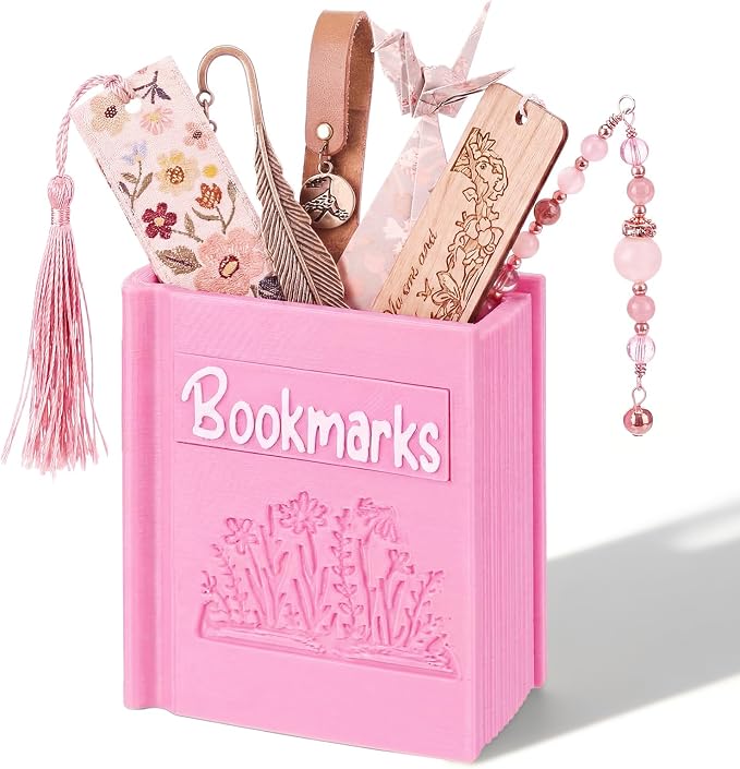 Resurhang 3D Printed Book Shaped Bookmark Holder, Book Lover Gift, Bookish Accessory Office Desk Supplies End of Year Gift for Librarian Bookworm Teacher Women(Pink)