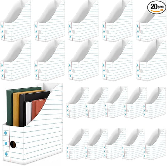 20 Pack Magazine File Holder Set Cardboard Magazine File Folders with Label Stickers Foldable Desk Files Holder Cardboard Book Bins Files Organizer Storage Box For Home Office School (Notebook-Style)