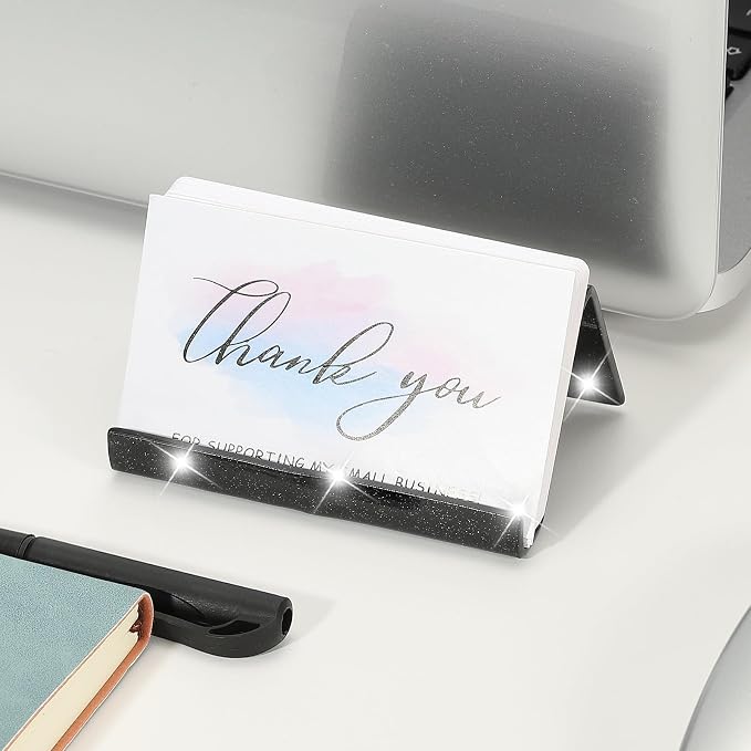 PATIKIL Business Card Holder for Desk, 2Pcs Acrylic Business Card Holders Shine Card Stand Organizer Cards Display for Office Exhibition, Black/Silver