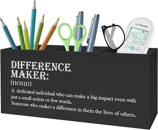 Difference Maker Gift Pencil Pen Holder for Desk, Appreciation Thank You Gifts for Coworkers Employees Boss Teacher Mentor Wooden Pencil Holder Organizer for Home Office Desk Accessories