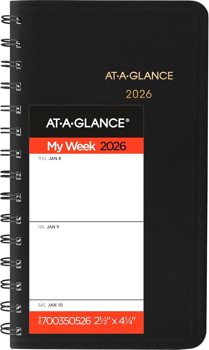 AT-A-GLANCE 2026 Planner, Weekly, 2-1/2" x 4-1/2", Pocket Size, Black (700350526)