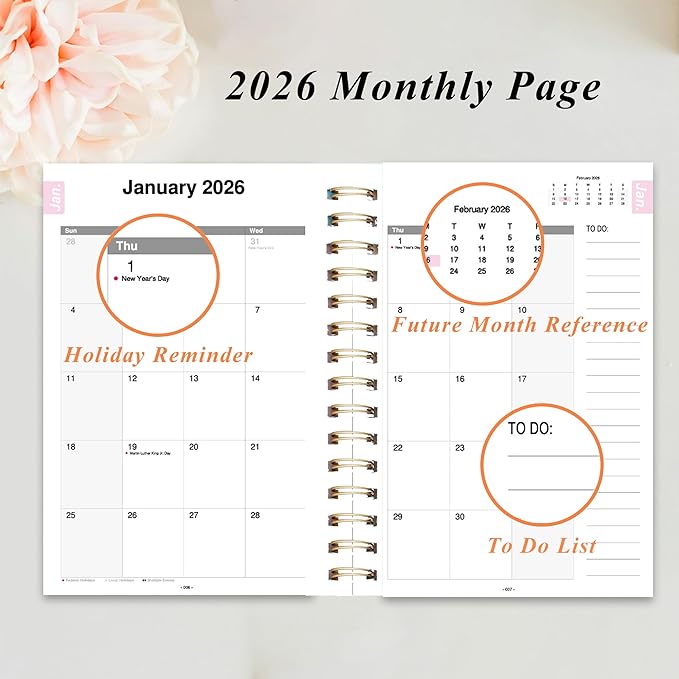 2026 Weekly and Monthly Planner, From January 2026 to December 2026, 5.5" x 8.5" Daily Planner for Productivity, Goal Setting & Time Management, Organizer for Work & School - Blue Hard Cover