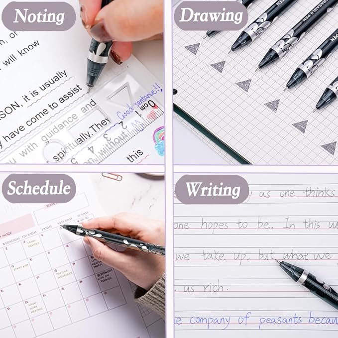6Pcs Erasable Gel Pens Black Ink, 0.5mm Retractable Quick Dry Fine Point Pens, Smooth Writing Pens for Journaling, Coloring, Drawing, Doodling, Note Taking