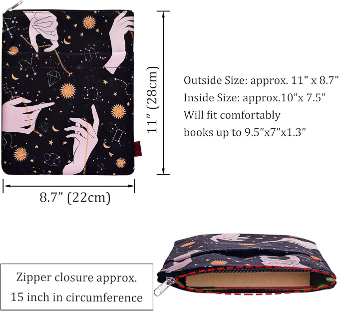Book Sleeve for Book Lovers, Bookish Book Protector, Book Covers for Paperbacks, Washable Fabric, Book Sleeves with Zipper, Medium 11 Inch X 8.7 Inch