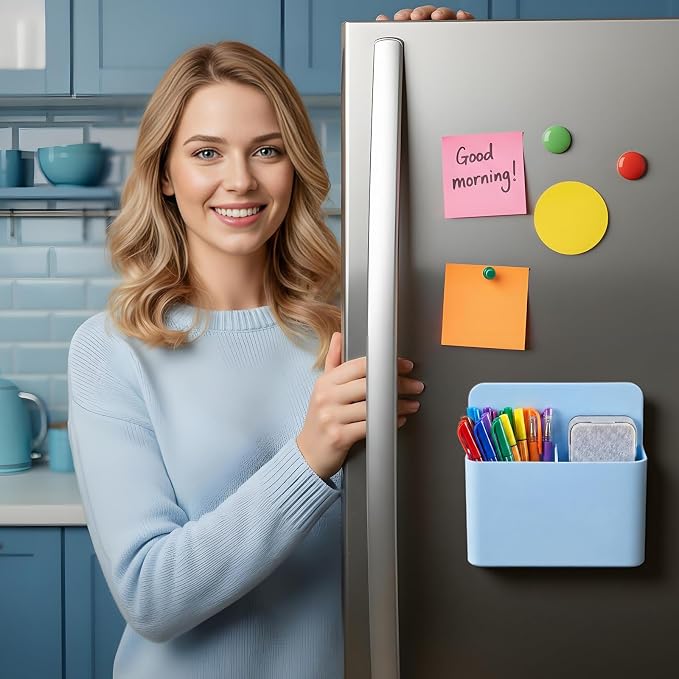 2 Pcs Magnetic Dry Erase Marker Holder Magnetic Pen Holder for Whiteboard Magnet Pencil Storage Organizer for Office Refrigerator Locker Classroom Organization Metal Cabinets (Blue)