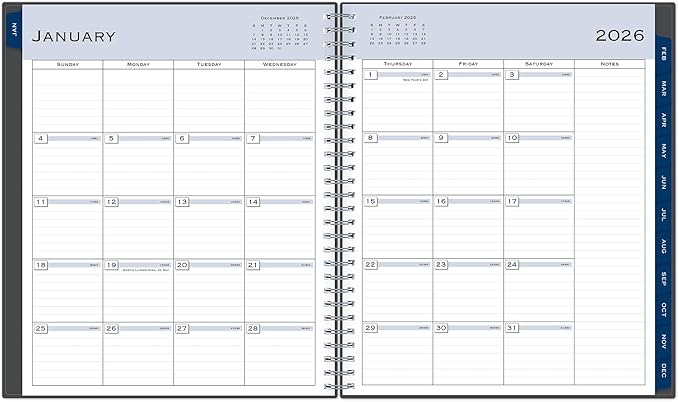2026 Blue Sky Monthly Planner, 8" x 10", Passages/Charcoal Metallic, January to December, 100011
