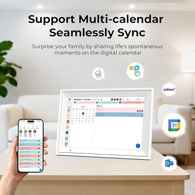 10.1'' Digital Calendar & Chore Chart - Smart Interactive Display for Family Schedules, 1280 * 800P IPS HD Touchscreen Electronic WiFi Planner