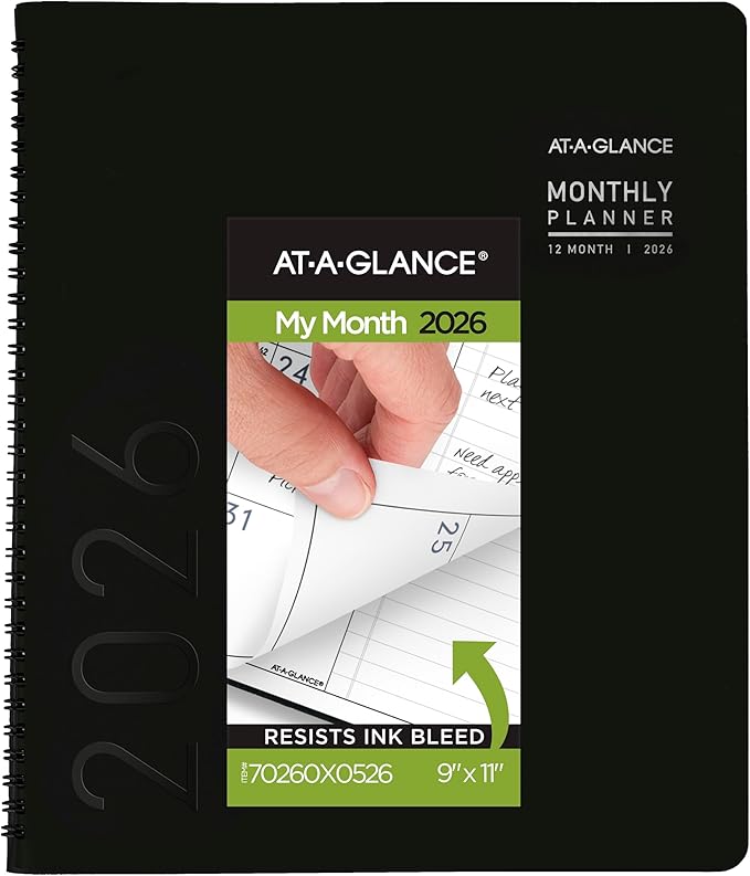 AT-A-GLANCE 2026 Planner, Monthly, 9” x 11”, Large, Contemporary, Black (70260X0526)