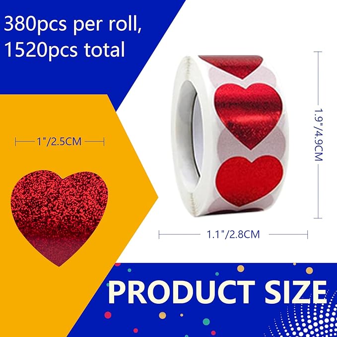 1500 Pcs 1.0Inch Heart Stickers for Kids Reward,Behavior Chart,School Classroom Student Teacher Supplies Gift