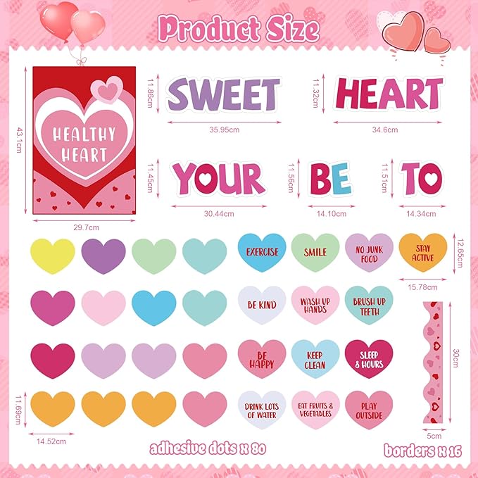 Pajean Valentine's Day Heart Bulletin Board Set Romantic Love Classroom Decorations Sweet Day Theme Paper Cutouts for Wall Window Decor School Office Supplies(Conversation Hearts)