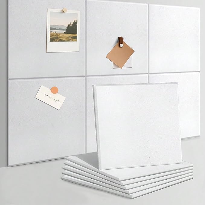 Chejiaye Vision Board for Photo&Pictures,Felt Message Wall Panel 6Pcs11.8"x11.8"Self-Adhesive,Removable Cork Board Bulletion&Poster Board for Office Classroom Decor Hanging File Folders,White