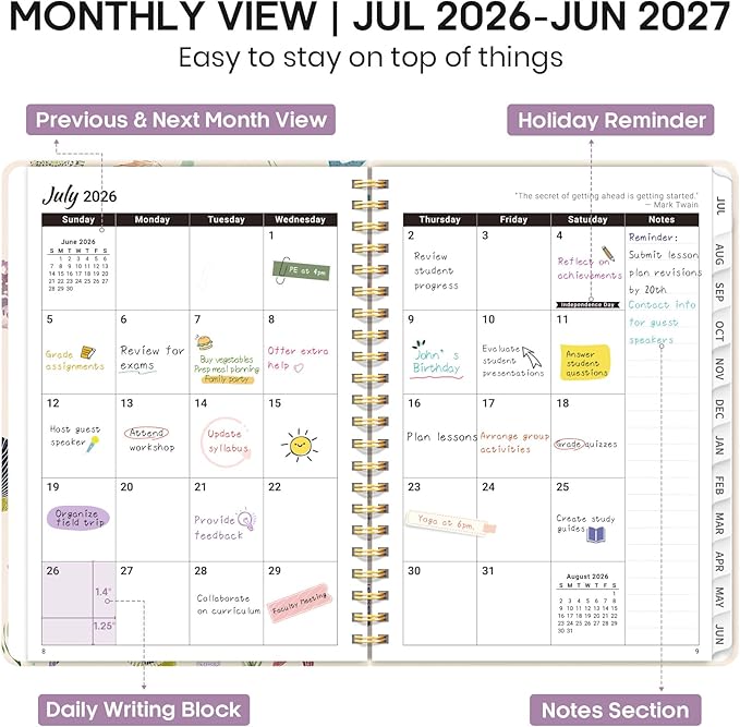 Academic Planner 2026-2027, Weekly and Monthly Calendar Book, July 2026 – June 2027, Hardcover Planner with Tabs, Perfect for Teachers, Students, Women & Men, A5 (6.4" x 8.5") - Sea Shell