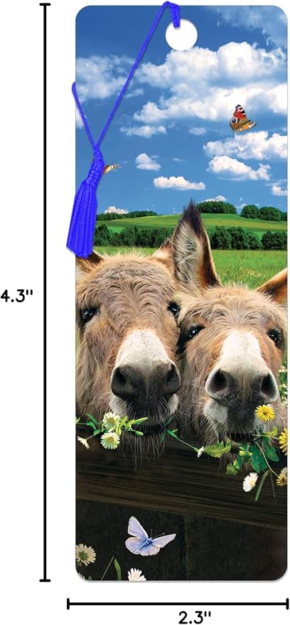 3D LiveLife Bookmark - Donkeys from Deluxebase. Cute Lenticular Donkey Page Marker. Animal Themed Accessories for Book Lovers. Small Gifts for Men, Women, Writers and Teachers.