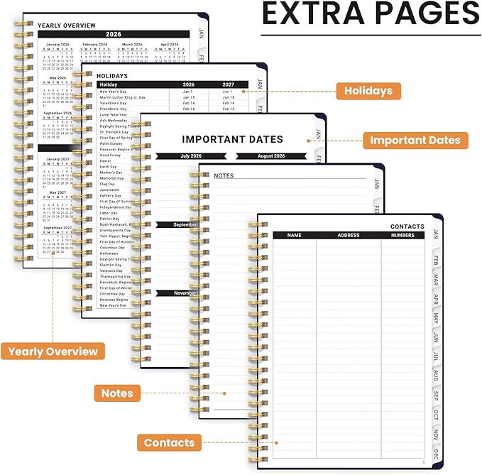 2026 Planner, Monthly and Weekly Calendar Planner for Women, Jan 2026 - Dec 2026, Hardcover Pretty 2026 Agenda Planner Book with Tabs, Spiral Bound, Perfect for School Office Home Supplies, 6.3" x 8.5" - Spring Daffodils