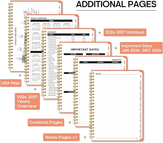 2026 Planner 8.5" x 11", Weekly and Monthly Calendar Planner Book, January 2026 - December 2026, Hardcover Spiral Planner with Monthly Tabs, Notes Pages, Perfect for Women & Men, A4 - Coral
