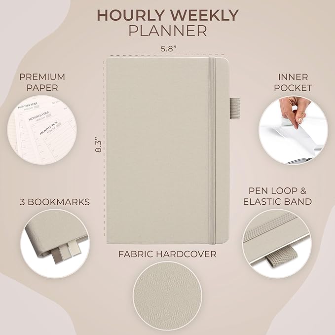 Skyline Hourly Weekly Planner – Undated Agenda & Daily Appointment Book – Time Blocking Notebook for Business Entrepreneurs, A5 (Seashell)