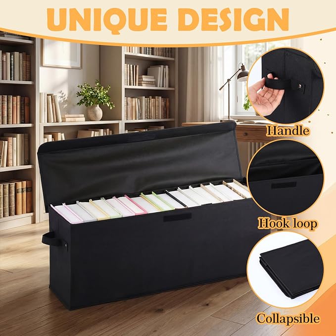 Long Comic Book Storage Box 27.5" x 7.5" x 11" Collapsible Holds 160-180 Comic Book Organizer with Handle and Lid for Current Silver Golden Comics Collection and Magazine