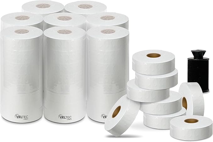 White Labels for Monarch Paxar 1131 One-Line Price Gun, 1 Case, 8 Sleeves, 64 Rolls Pricemarking with 8 Ink Rolls