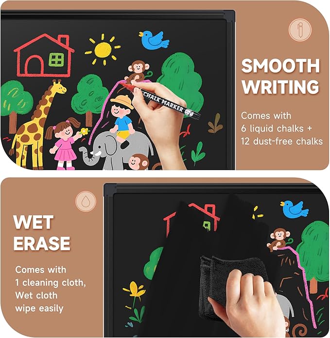 SELEAD Double-Sided Magnetic Chalkboard 48 x 24 Inches - Black Aluminum Frame Chalk Board Words Sign Wall Decor Long Plaque Pizarra for Business, Menu, School, Office