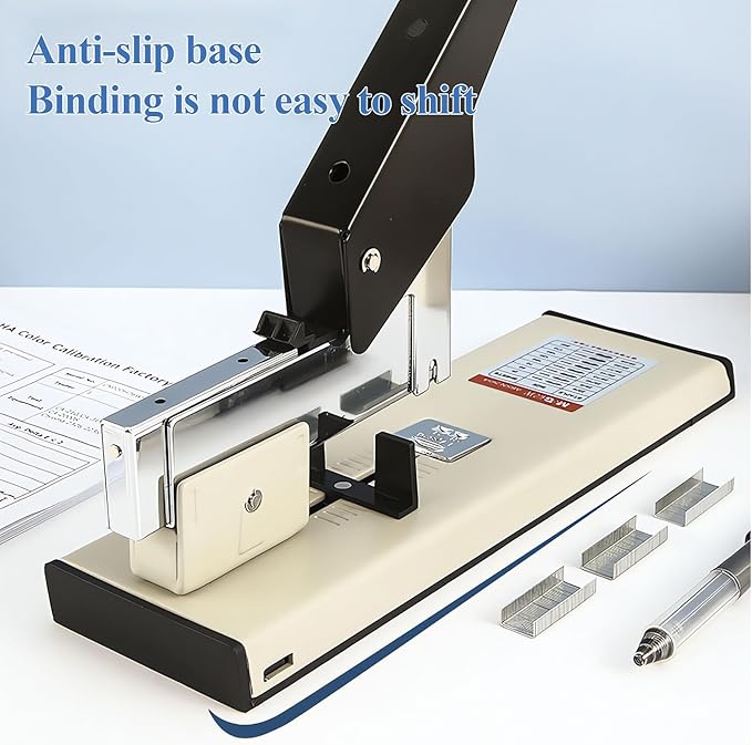 M&G Heavy Duty Stapler with 1000 Staples, 100 Sheet High Capacity, Large Metal Office Stapler for Paper Binding，White