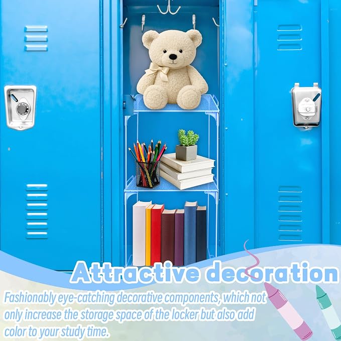 Locker Organizer Shelf Blue Stackable Extra Locker Shelf Storage Cabinet Accessories for Back to School Office Home Gym Supplies