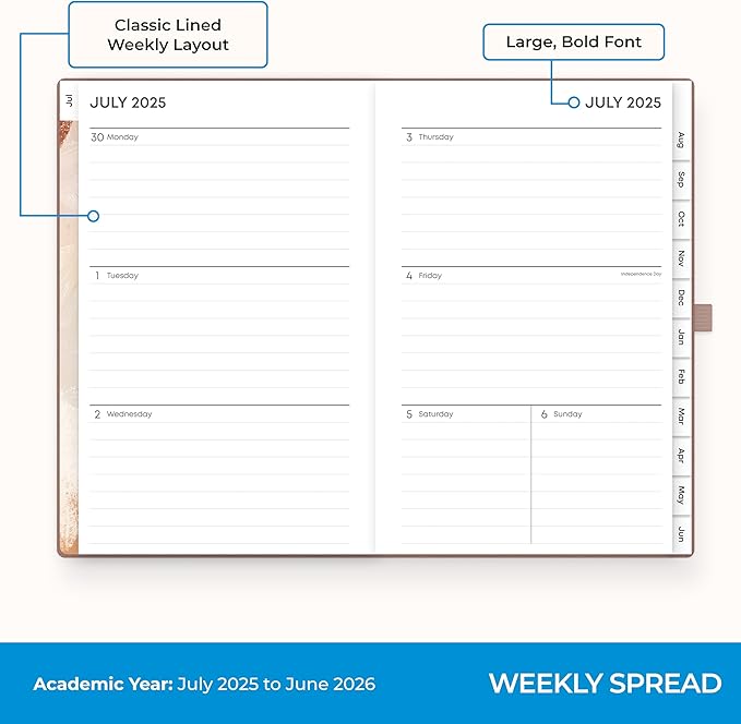 Blue Sky 2025-2026 Weekly and Monthly Academic Year Planner Calendar, July 2025 - June 2026, 5" x 8", Faux Leather Hard Cover, Bookbound, Laminated Tabs, Storage Pocket, Soft Brown