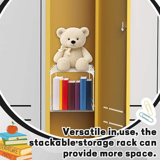 2 Pcs Locker Organizer Shelf Black and White Stackable Extra Locker Shelf Storage Cabinet Accessories for Back to School Office Home Gym Supplies