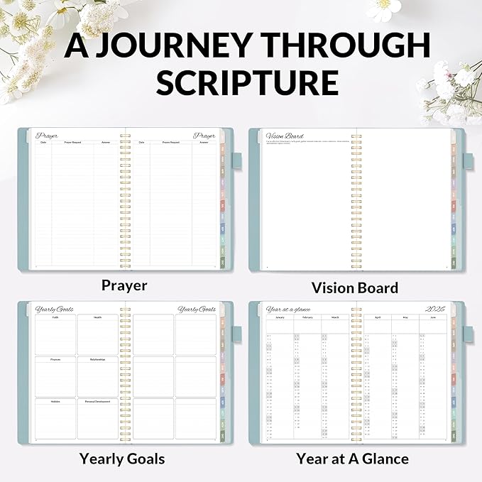 2026 Christian Planner - 12 Month Bible Journal and Prayer Planner A5 Spiral Bound, Monthly & Weekly Christian Organizer Gifts for Women Men (Grey Blue)