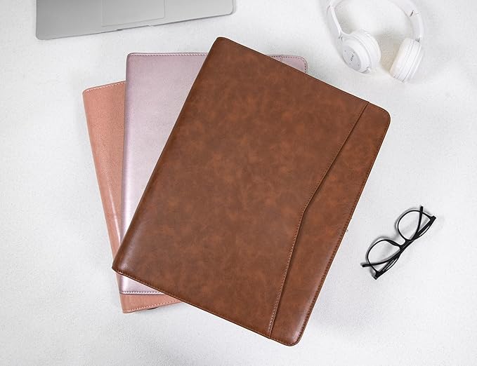 Calfinder Personalized Portfolio for Women&Men, Free Name Engrave,Customized Leather Padfolio with Logo or Name, Business Portfolio with A4 Writing Pad Holder for Resume,Interview